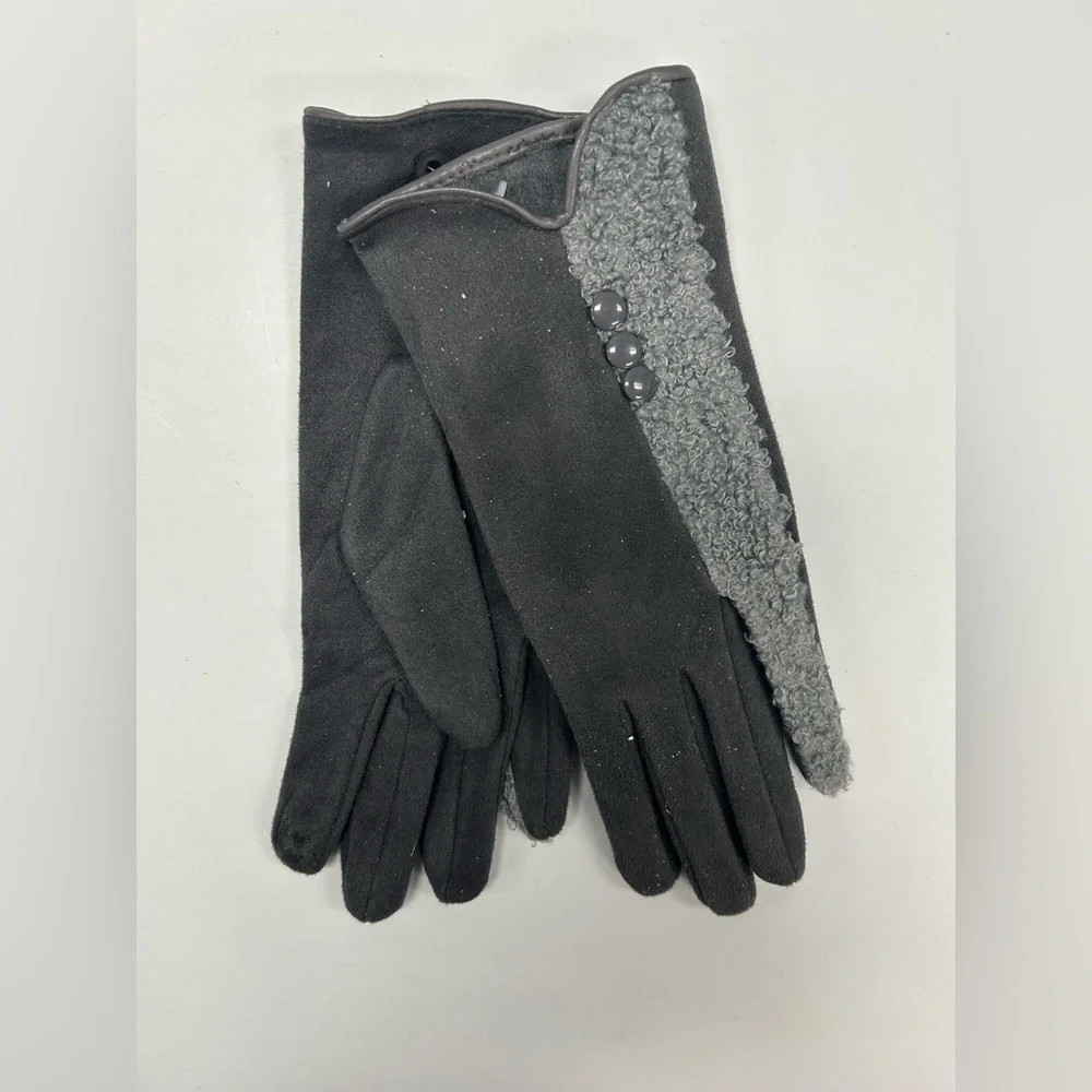 Dark Grey Faux Suede Touchscreen Gloves